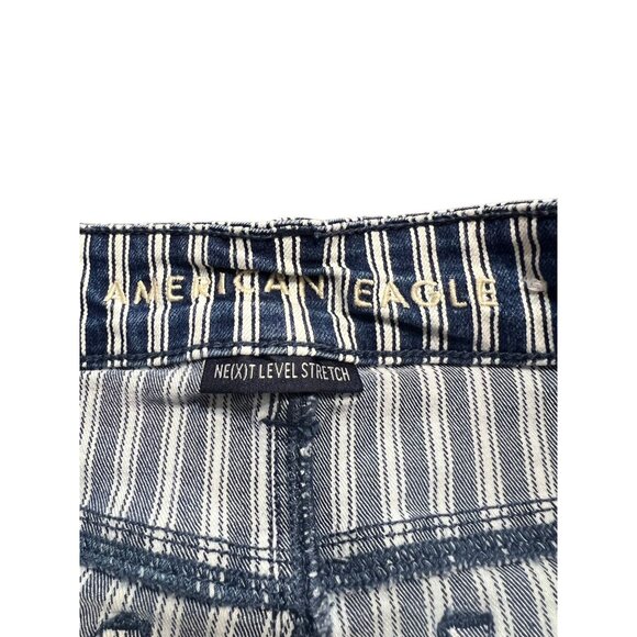 American Eagle Hi Rise Shortie Shorts Blue White Stripes Next Level Stretch Sz 0 - Picture 4 of 4